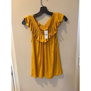 Ann Taylor Mustard Yellow Ruffle Smocked Off Shoulder Top XS NWT 35099291